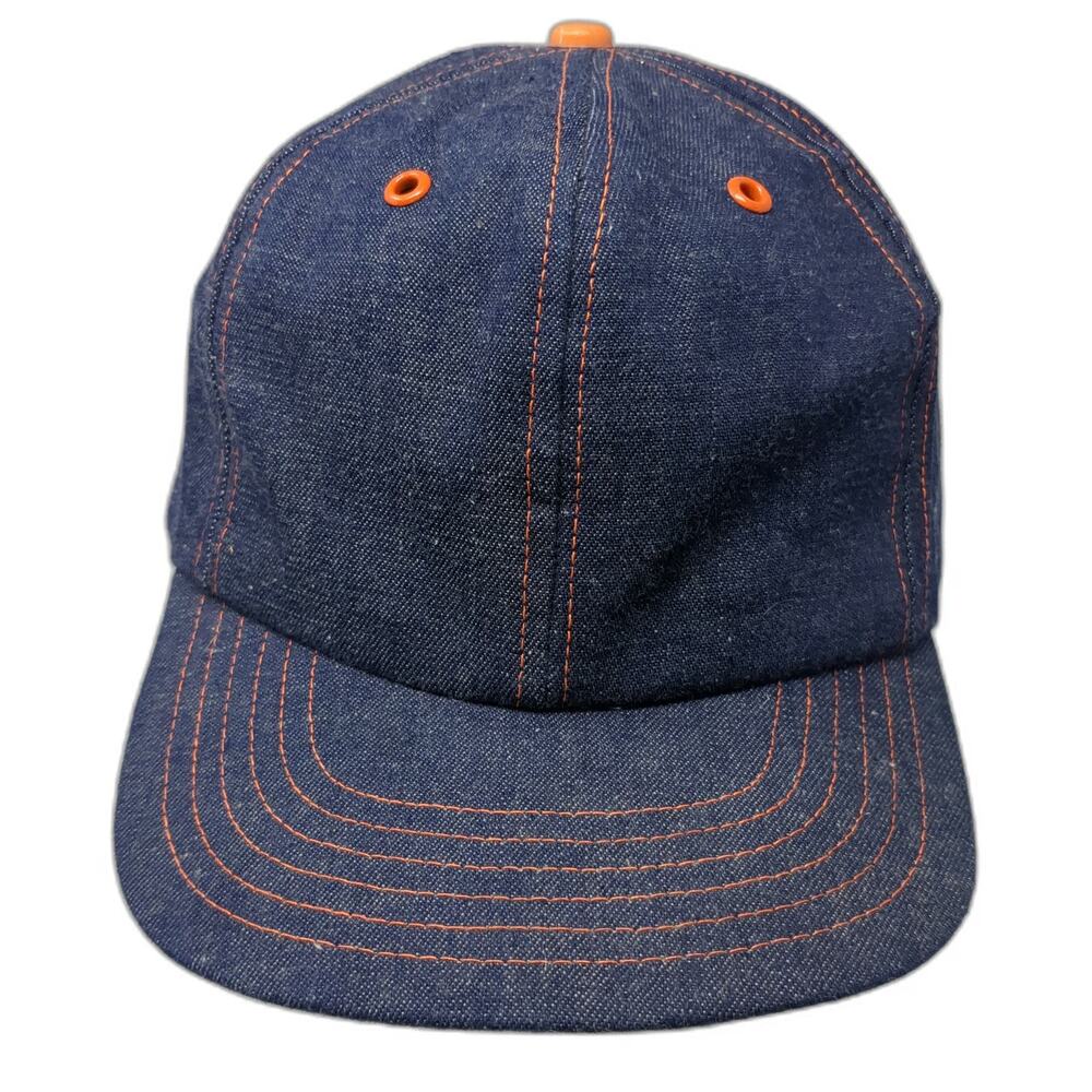 Snap-A-Tab Snapback Blue Black Hat 7 5/8 Denim Contrast Stitch USA Vintage USA